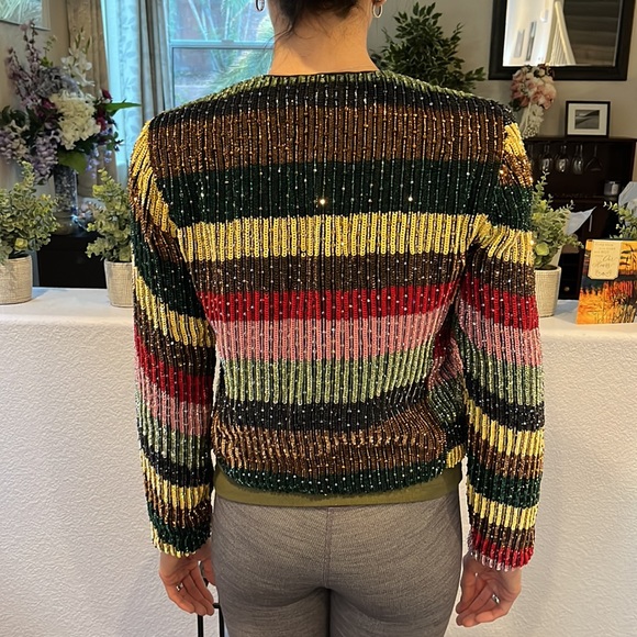 SOLD NWT Alice + Olivia Sequin & Beaded Jacket with Multi Colored Block Small - Picture 4 of 15
